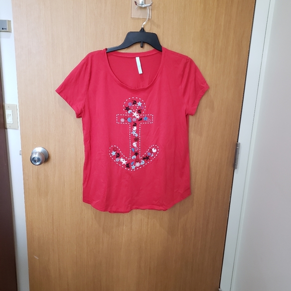 Rebel Sky, red anchor graphic nautical theme, short sleeve tee shirt, XL - Picture 10 of 11